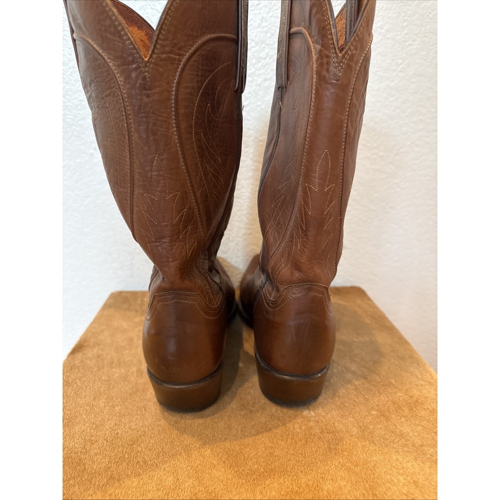 Lucchese USA Cowboy Boots Mens 10D Brown Leather Western Square Toe - Picture 4 of 9